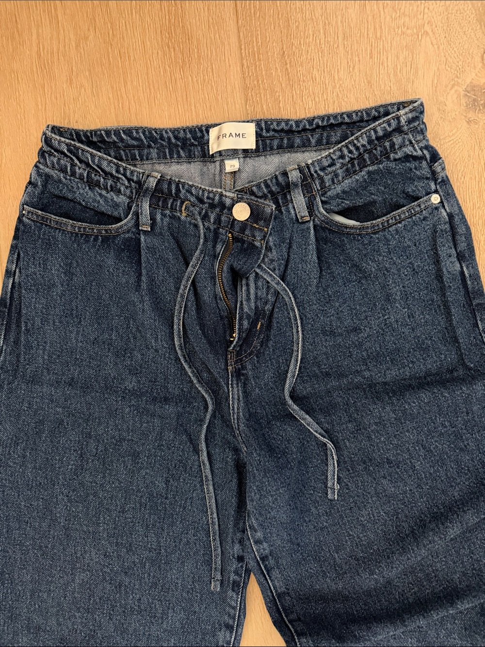 Frame Denim Wide Leg Drawstring Jeans - Dark Indigo Blue - Picture 3 of 4